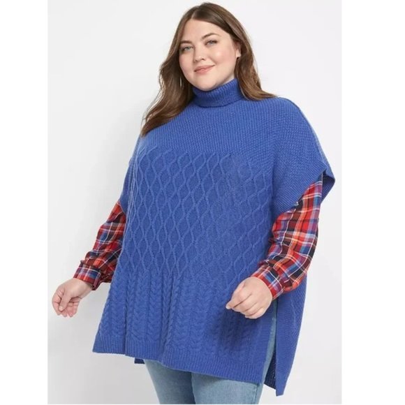 NWT Lane Bryant Cable Knit Side Button Poncho Purple Size 22/28 - Picture 1 of 13